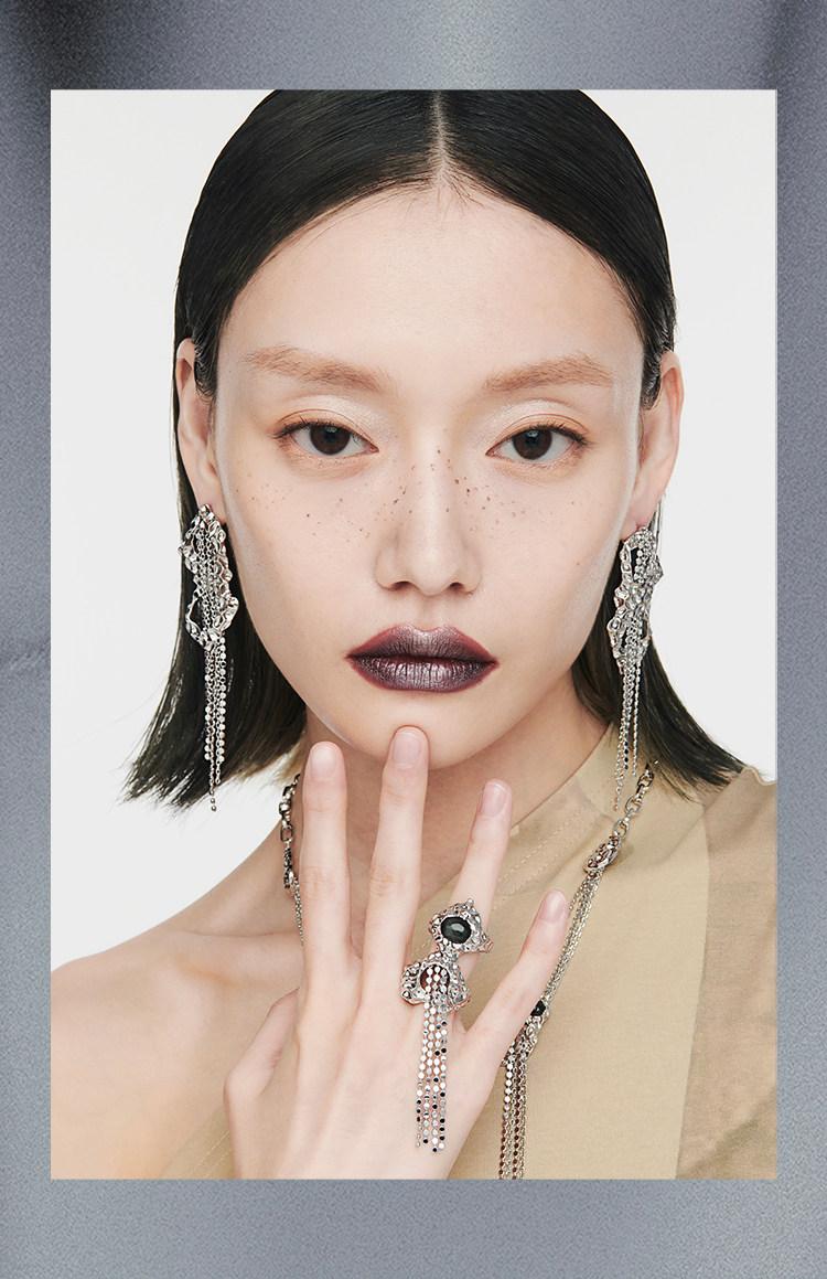 Copper alloy earrings, Tyndall series, multi-layer disc chain long fringed stud earrings INSANE niche original design