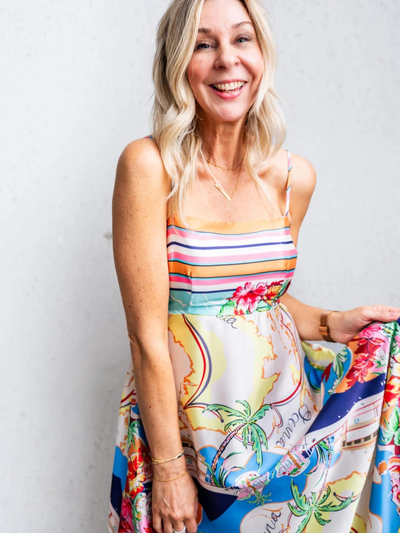 Women's All Over Print Cami Dress, Boho Casual Sleeveless Spaghetti Strap Dress for Beach Holiday Vacation, Ladies Spring & Fall Clothes