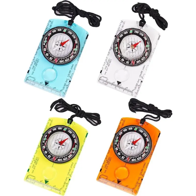 4Pcs Outdoor Compass with Adjustable Declination, Magnifier Ruler Scale, Multifunctional Waterproof Orienteering Compass for Map Reading Navigation Hiking