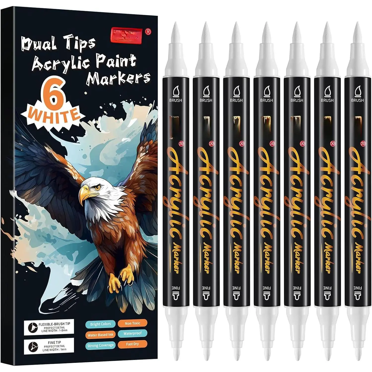 6 count White   Pens Markers,  Tips   Markers