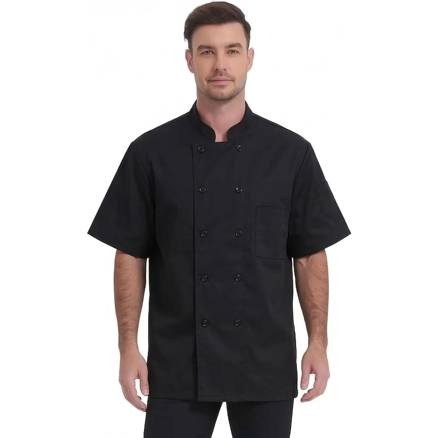 Black Chef Coat Short Sleeve Lightweight Chef Jacket Men Double Breasted Chef Uniform for Kitchen,Restaurant,Bakery