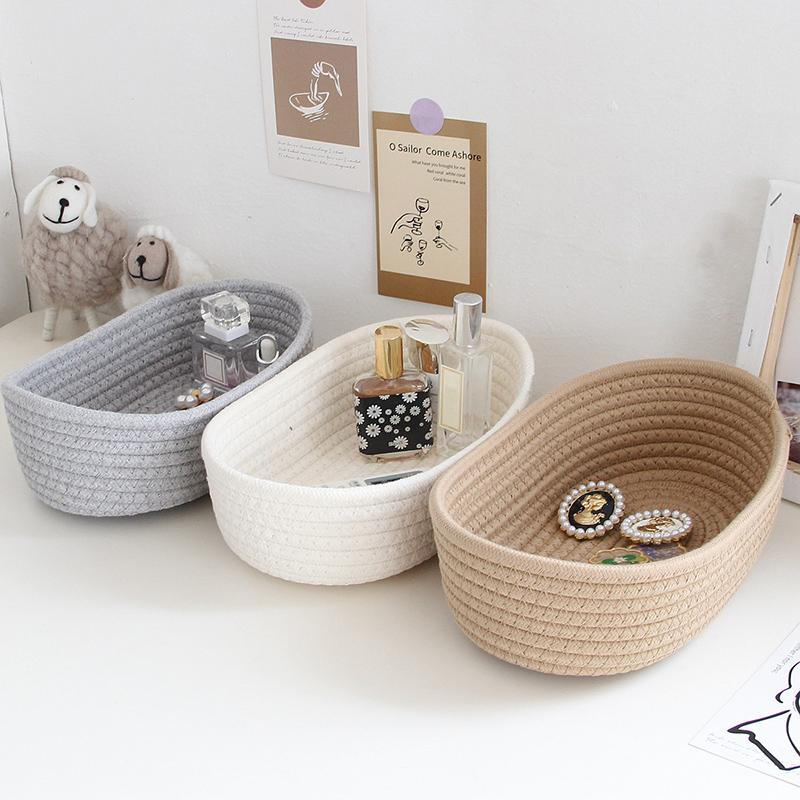 Woven Nordic Rope Storage Baskets - Organize Boxes, Desktop Sundries, Key, Cosmetics - Natural Fiber - For Home & Office - Perfect Gift for Housewarming & Organization Enthusiasts - Room Organization Products