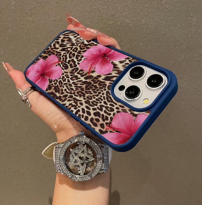 Multi-Functional Magnetic Case for iPhone 12/13/14/15/16/17 pro max Bold Leopard Print & Pink Hibiscus MagSafe Ready, Anti-Fall,Ultra-Thin Design | Perfect for Everyday Use Shockproof Magsafe iPhone phone Case slim excellent protection other model