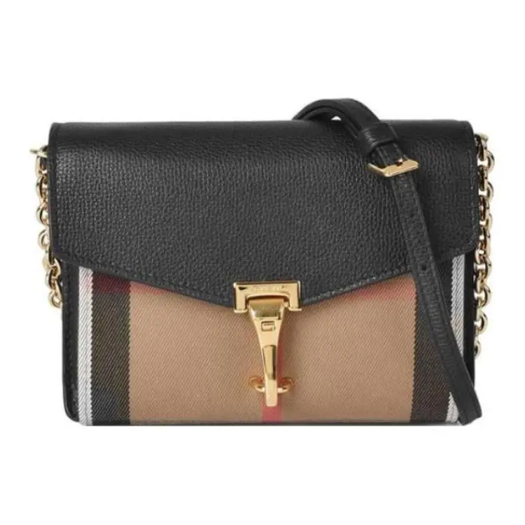 Burberry Check-Print Leather Crossbody Bag for Women with Snap Closure in Black and Brown
