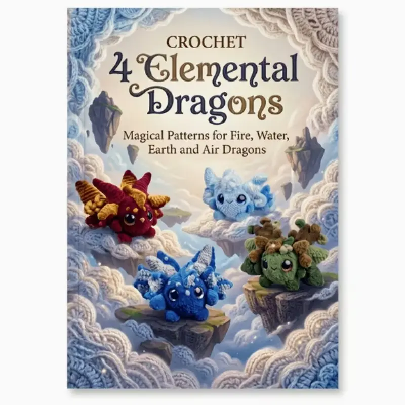 Crochet Dragon Pattern Book, Four Elements Fire Water Earth Wind Theme, Beginner Friendly Cute Dragon Crochet Patterns, Amigurumi Tutorial Guide