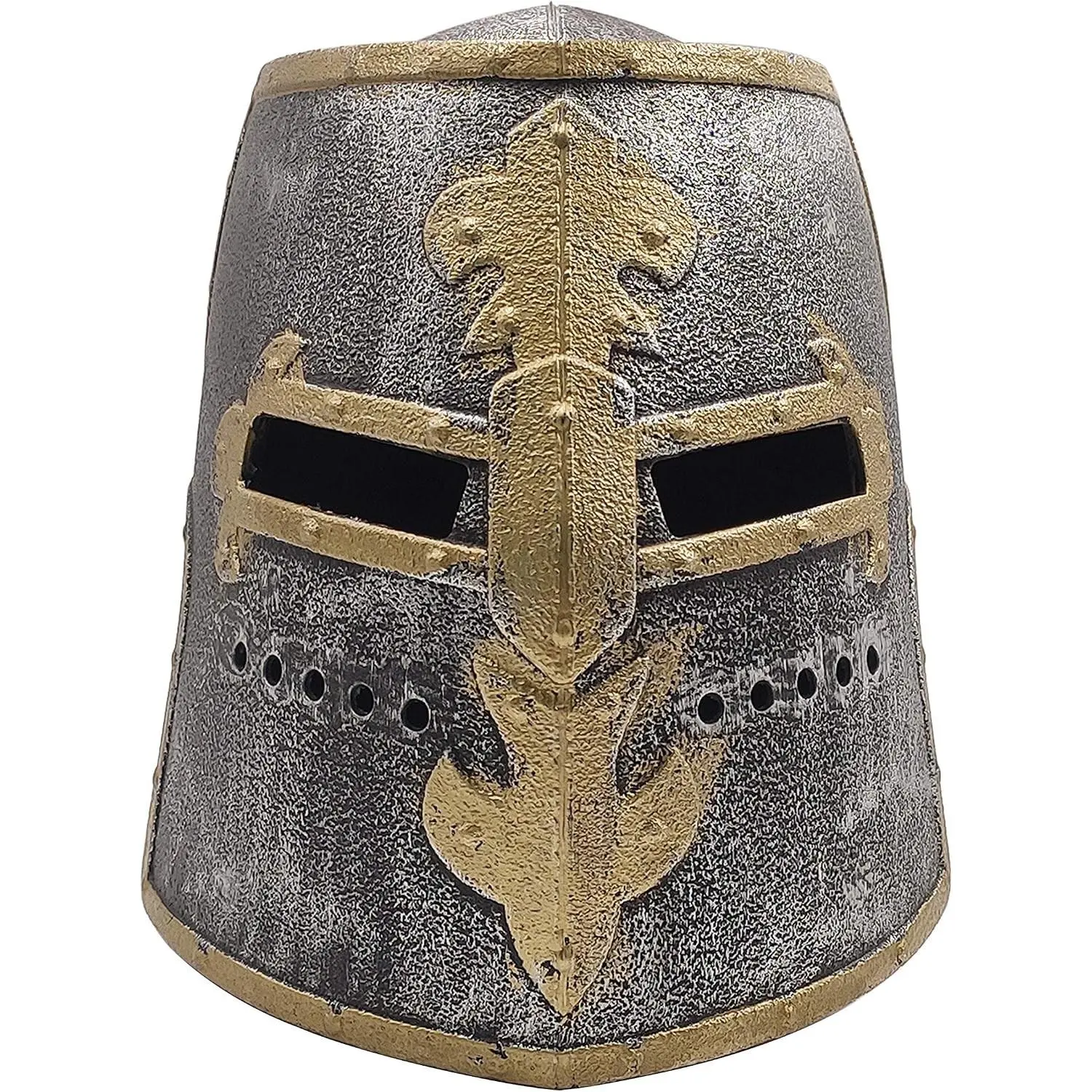 Kids Crusader Knight Helmet with Flip-Up Mask - Lightweight PVC Medieval Costume Helmet, Silver-Gold Finish, Comfortable Fit for Cosplay & Halloween(Gift)
