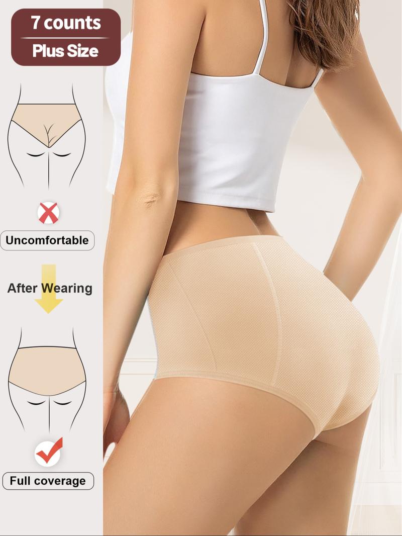 【plus Size】 Solid Color Full Coverage High Waist Period Panty, Soft Breathable Knicker, Breathable Comfortable Period Underwear for Daily Wear, Women's Underwear for All Seasons