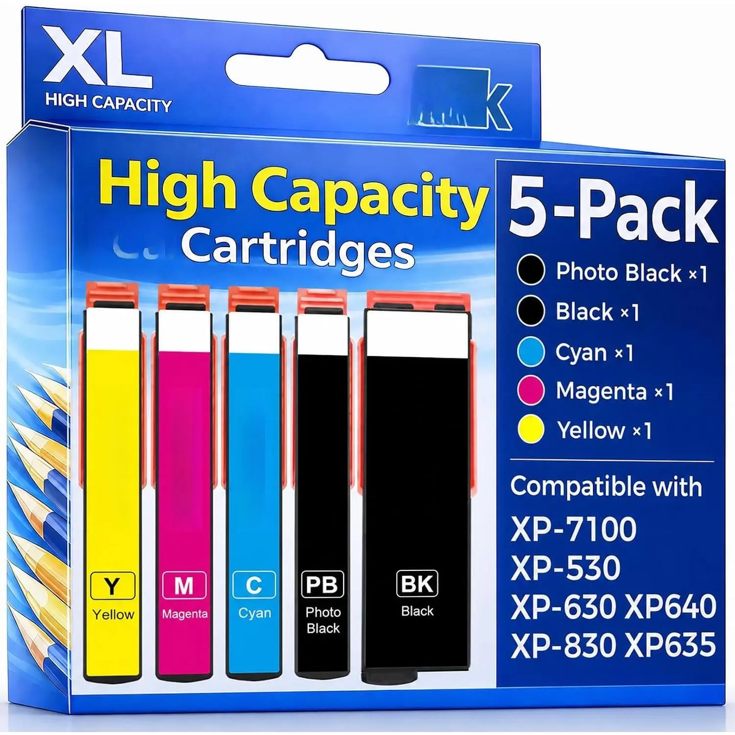 Remanufactured   for Epson 410  Cartridges 5 Pack | Compatible with Epson Expression XP-7100 XP-830 XP-640 XP-630 XP-530 XP-635 Printer High Yield &  Chip