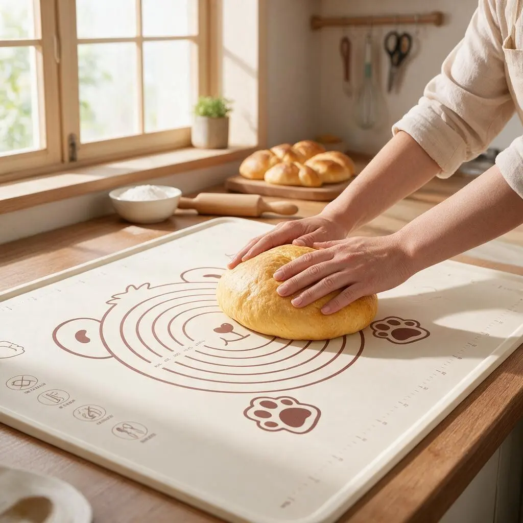 Cartoon silicone kneading pad - anti slip baking pastry board, available in large sizes with cute patterns, easy to clean and fold, perfect for rolling dough, bread, and pizza making