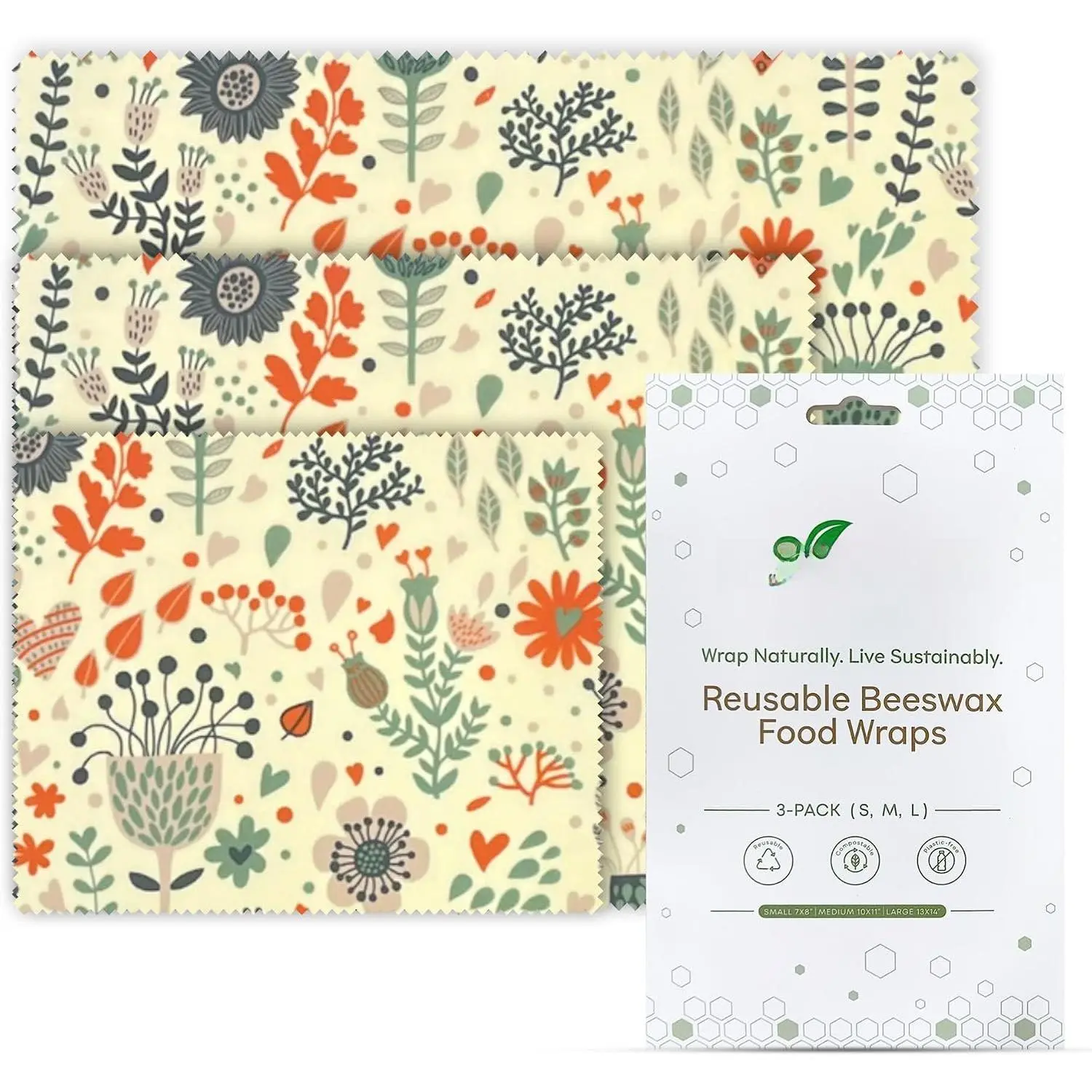 Beeswax Wraps for  -  & Moldable Bees Wax Covers for Bowls, Fruits, Cheese -   Storage Alternative to  Foil & Plastic Wrapping - Small, Medium, Large - 3-Pack