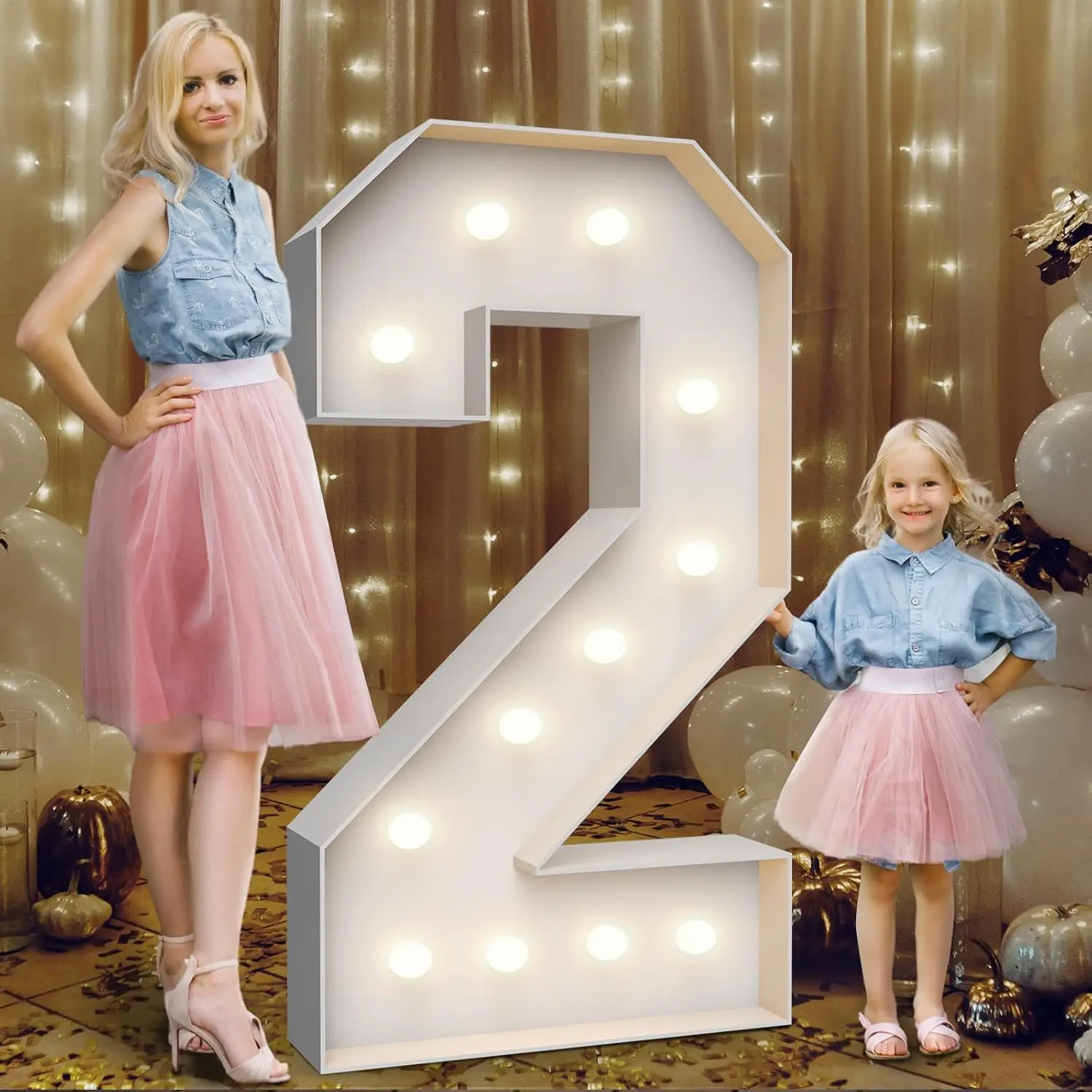 4FT Marquee Light Up Numbers 2 Large Marquee Light Up Letters with Weighted Water Bag Pre-cut Foam Board Set for Birthdays Weddings Baby Anniversaries Party Decoration