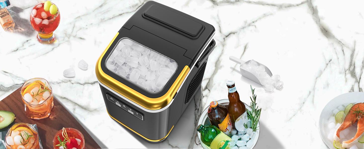 COWSAR Countertop Ice Maker, Portable Bullet Ice Machine Self-Cleaning with Ice Scoop and Basket,9 Cubes in 6 Mins, 26.5lbs/24h,2 Sizes of Ice Cube for Home Kitchen Office Bar Party