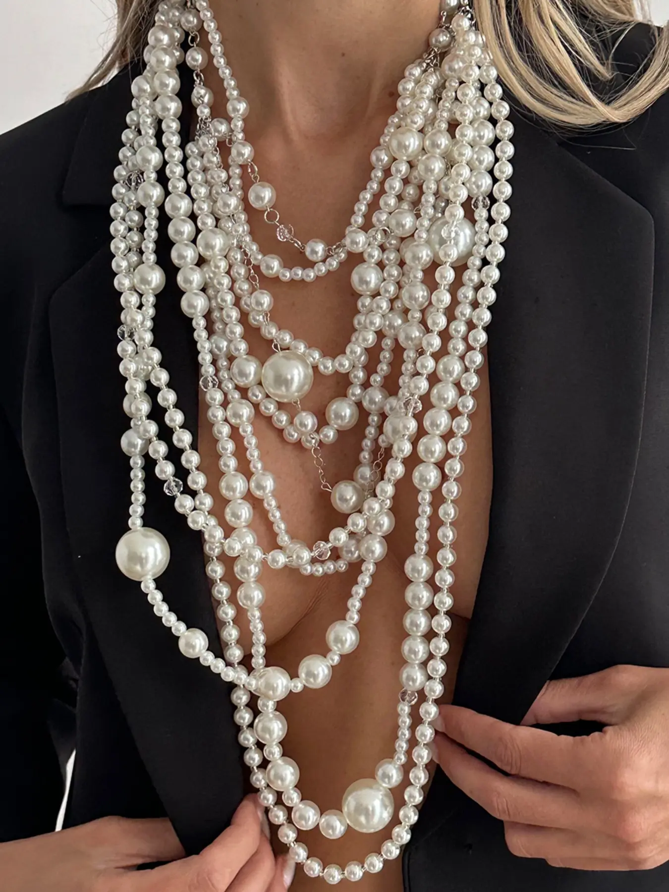 Bohemian Multi-Layer Faux Pearl Fashion Women's Necklace, Elegant Vintage Exaggerated Daily Festival Party Jewelry Gift