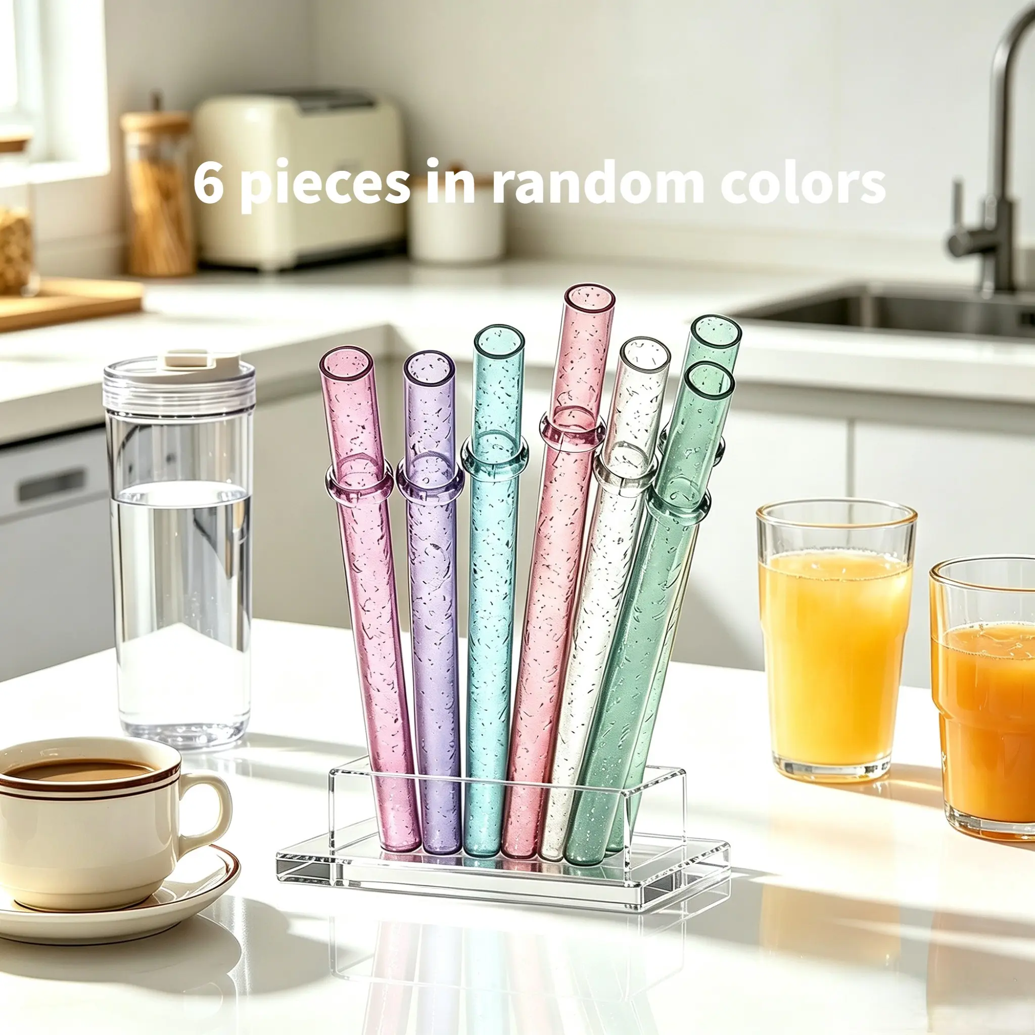 6-Pack Random Color Silicone Straw, Reusable Anti-Drop Clip, Long Straw for Home, Milk Tea, Coffee, Cold Drinks, Replacement Straw, Drinking Straws