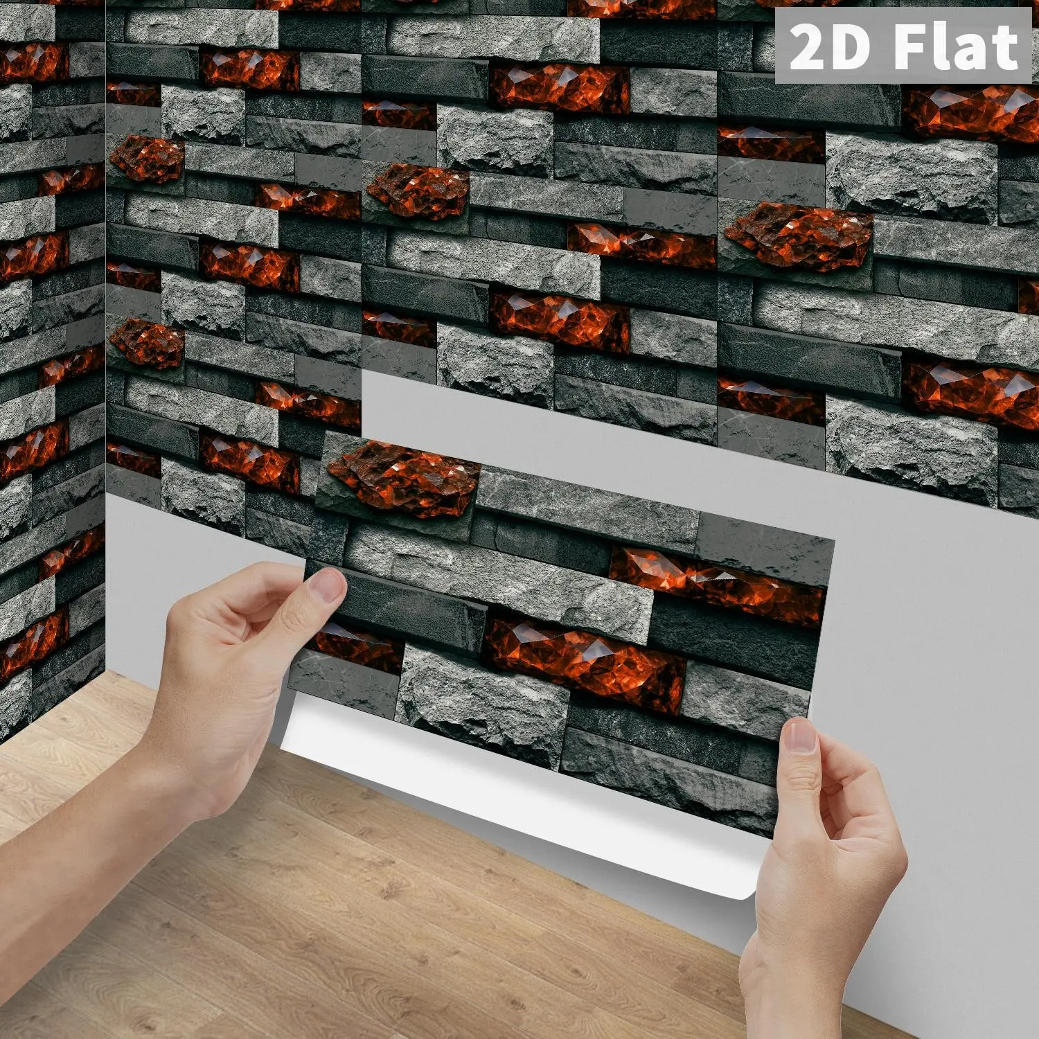 6/12/24/48PCS FG Crystal PVC Peel & Stick Tiles, Vintage Grey Black Amber Crystal Culture Stone Long Strip Backsplash, Waterproof Oil-Proof Self-Adhesive Rectangle Decals For Kitchen, Bathroom, Old Tiles & Wood Panels Home Decor