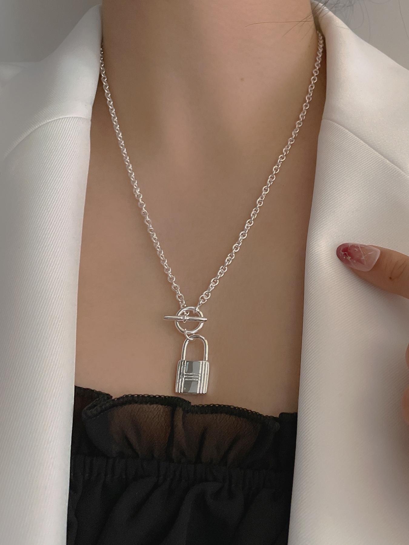 925 Sterling Silver Creative Lock Pendant Necklace, Fashion OT Buckle Necklace for Party Clothing Decor, Trendy All-match & Exquisite Jewelry for Birthday Gift, Stylish Necklace, Accessories for Women, Decoration Necklace