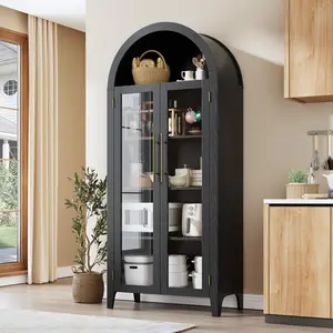 63 Inch Arched Kitchen Storage Cabinet , 5 Tier Farmhouse Display Pantry Shelf with Adjustable Shelve s for Kitchen Dining Room Living Room