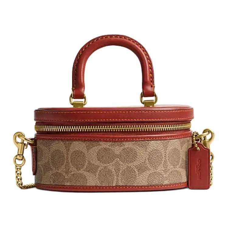 COACH Trail 17 Classic Logo-Zip Crossbody Bag for Women – Saffron Brown and Rust Red Leather-Blend