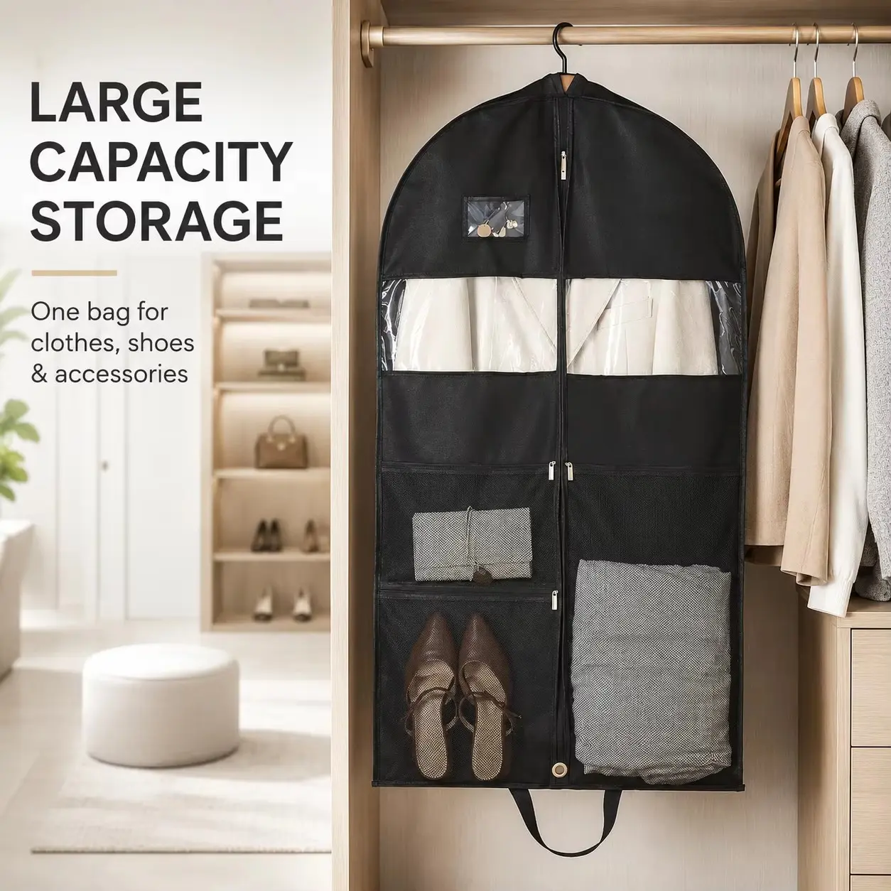Clothing Dustproof Storage Cover, Central Zipper Design, Ideal for Clothes and Shoes, Perfect for Travel or Closet Organization