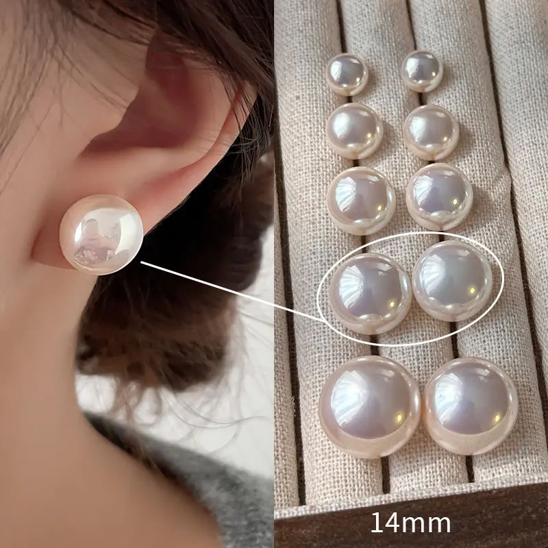 Women's S925 Sterling Silver Minimalist Circle Stud Earrings - Smooth Creamy White Round Artificial Pearl Jewelry, Versatile Daily New Arrival Pretty Studs, Silver Artificial Gemstone Earrings, Classic Style Earrings, Female