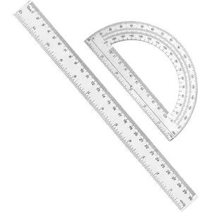 2 Packs Clear Math Geometry Set - 12 Inch Plastic Ruler & 6 Inch Plastic Protractor, Angle Detector School Supplies for Classroom Home Office Drawing