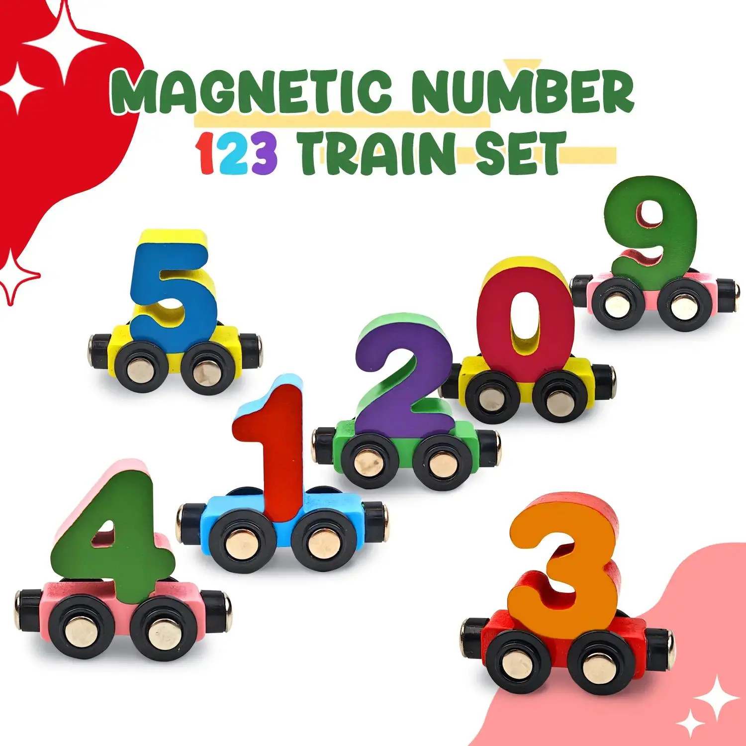 Wooden Digital Magnetic Train Set for Kids - Educational Toys with Number Counting Blocks & Mathlink Cubes - Ideal for Preschool Learning & Gift for Boys Girls, Mother's Day