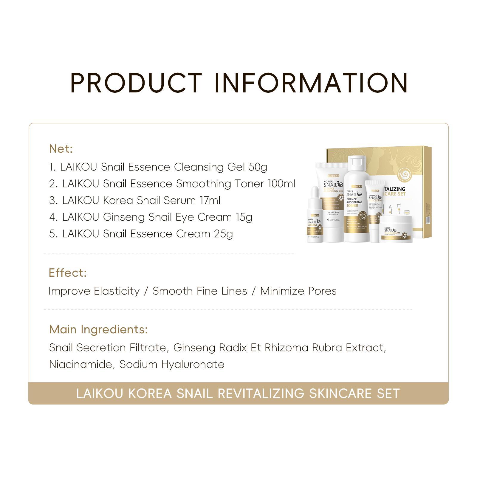 Hydrated Snail Ginseng Facial Skin Care Kit, 1 Set Including Facial Cleanser & Eye Cream & Serum for Improve Skin Elasticity, Moisturizing Skin Care Kit