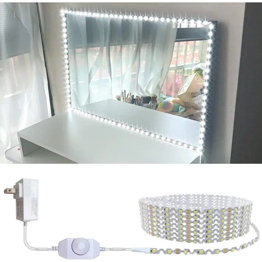 13ft/4M Bendable LED Vanity Mirror Lights Kit, No Need to Cut, Adjustable Flexible Strip Light for Makeup Mirror, Cloakroom, Table with Dimmer and Power SupplyGift