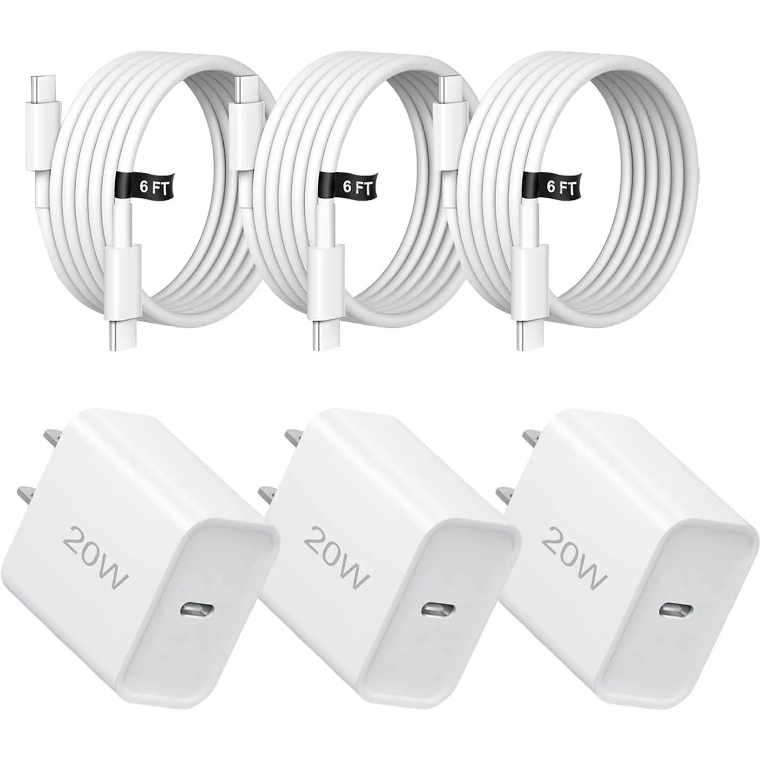 20W  Charger,3 Pack USB-C Port Charger with Type c-c ,for i Phone 17/16/15, i Pad and  (3 Pack White)