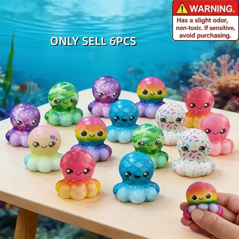 6-Piece Viral Colorful Octopus Squeeze Toy, Soft Slow Rebound Musical Fidget Toy, Fun Stress Relief Toy for Adult Gatherings & Parties, Kids Classroom Rewards, Goodie Bag Fillers for Birthday & Holiday Parties (Random Color)