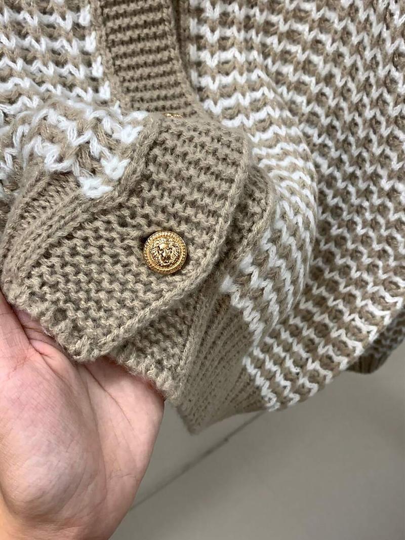 Women's V-Neck Long-Sleeve Sweater Cardigan, Thick Knit Loose-Fit Colorblock Design, Casual Fashion Outerwear for Fall and Winter