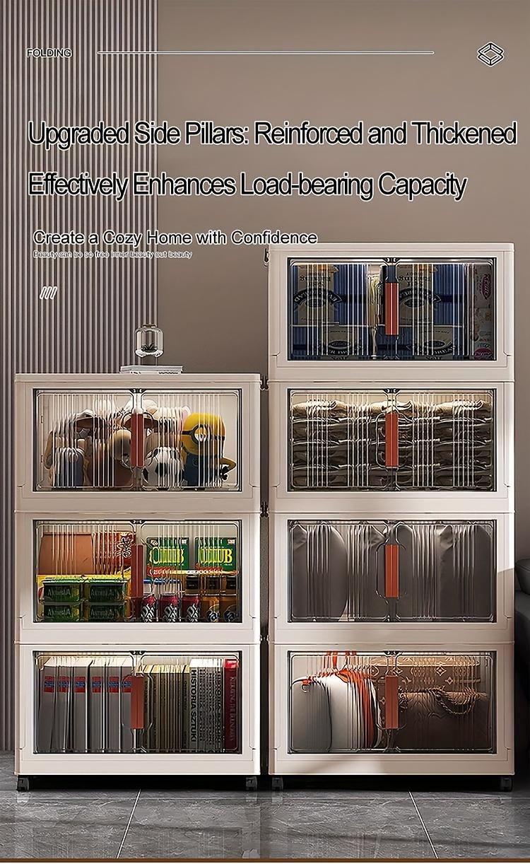 Naviconvex Stackable Plastic Storage Cabinet System - Large Capacity Organizer Bins With Doors & Wheels, Foldable Space-Saving Storage Solution For Home Organization, Easy Assembly For Bedroom, Kitchen, Living Room