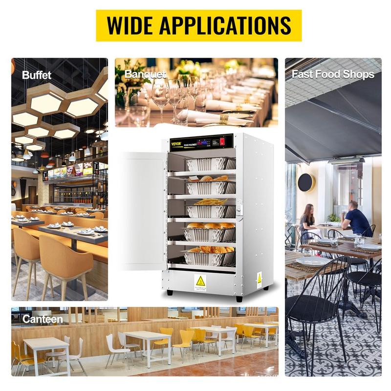 VEVOR Hot Box Food Warmer, 19"x19"x29" Concession Warmer with Water Tray, Five Disposable Catering Pans, Countertop Pizza, Patty, Pastry, Empanada, Concession Hot Food Hold Tested to UL Standards