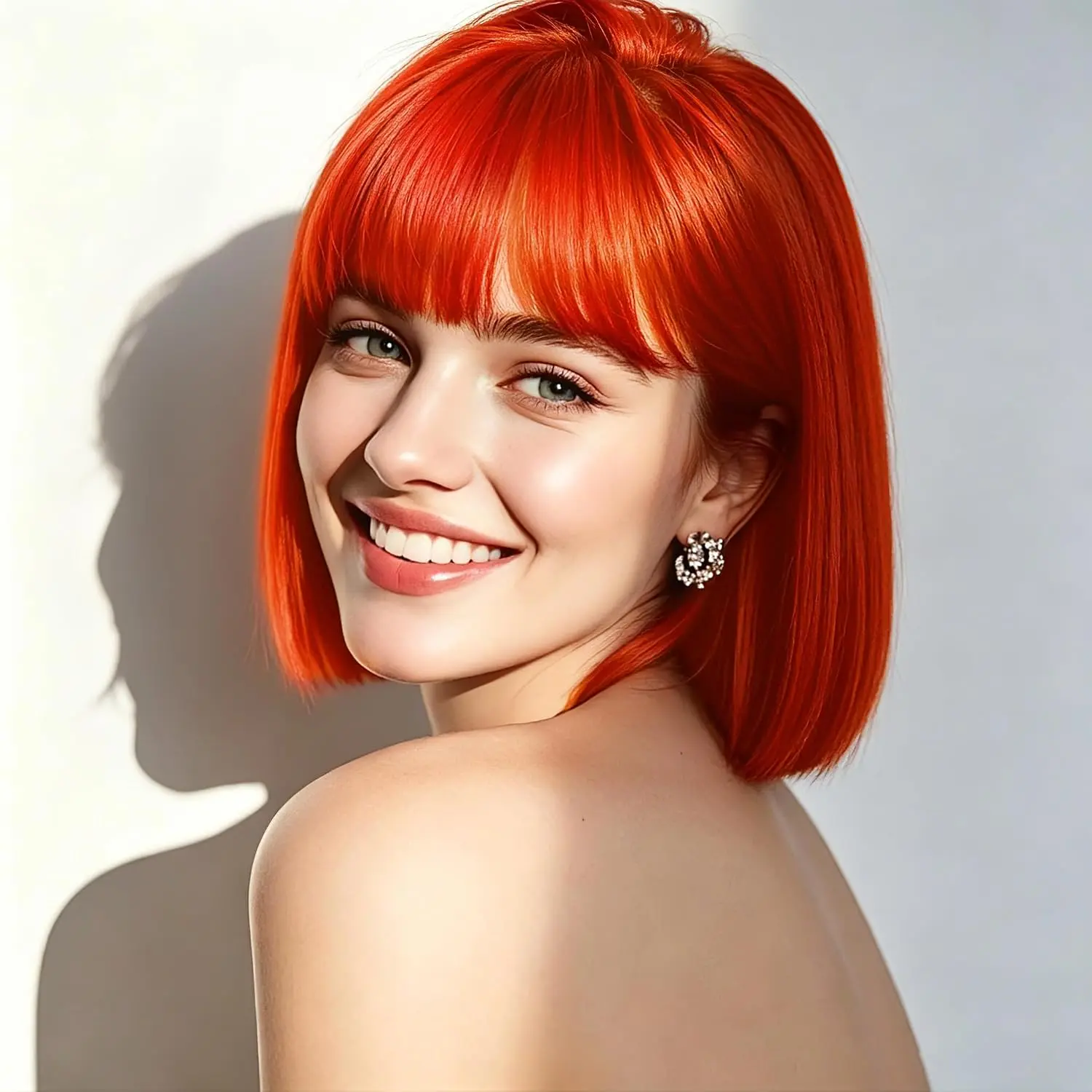 Female Neon Short Bob Wig with Bangs - Synthetic Straight Hairpiece, Elastic Hair Net, No Lace Base - Suitable for Cosplays, Halloween Costumes, Everyday Wear (Fashion Accessory Synthetic Costume Wig)