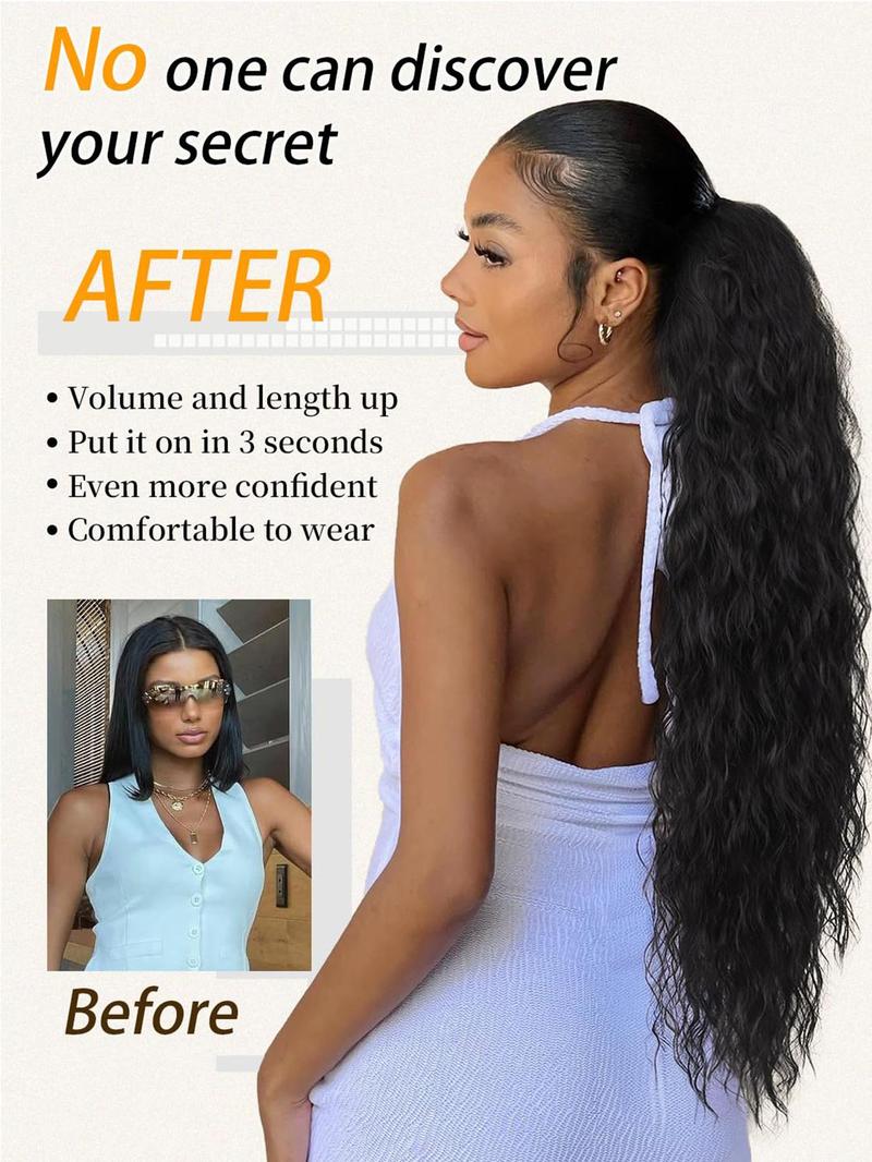 30 Inch Long Claw in Ponytail Extension, Natural Fluffy Loose Wavy Wave Synthetic Extensions, Synthetic Hairpiece for Daily & Party Use, Wavy Ponytailwig Hairstyle, Hair Weave Wig, Loose Wave Bundles