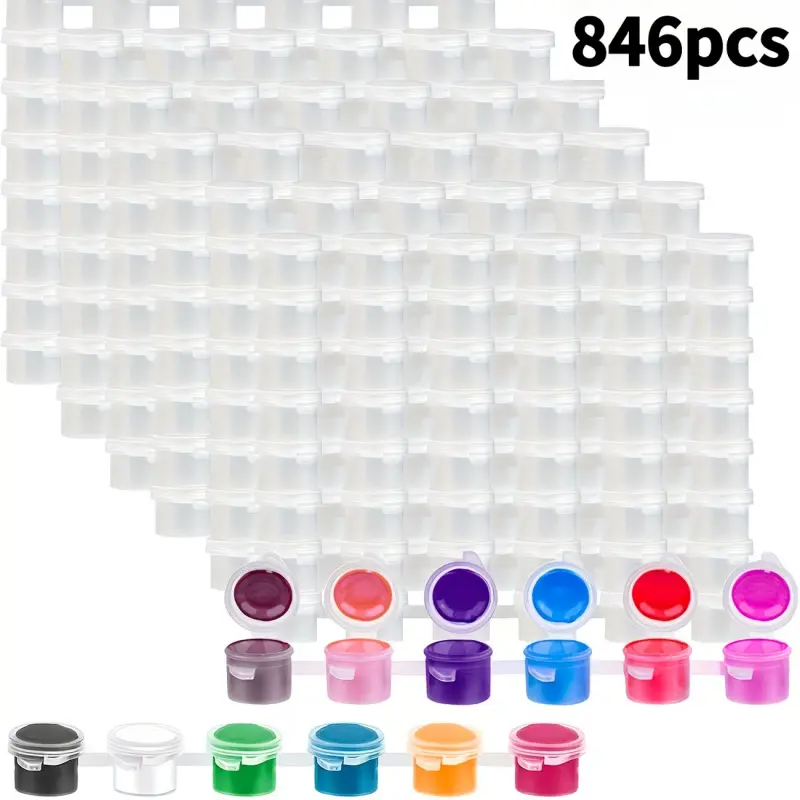 846pcs Empty Paint Cans, 2ml/0.06oz Acrylic Mini Paint Containers, Durable Plastic, Leak-Proof & Easy-Sealing, for School Art Craft Projects