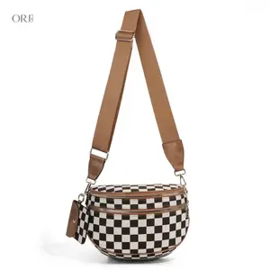 2026 Trendy Women Checkered Sling Crossbody Bag, Retro Black White Plaid Canvas Fanny Waist Pack, Adjustable Strap Multi Pocket Chest Bag Lightweight Casual Shoulder Purse summerwins, Ideal for Daily Commute Work School Dating Weekend Travel Su,belt,loop,