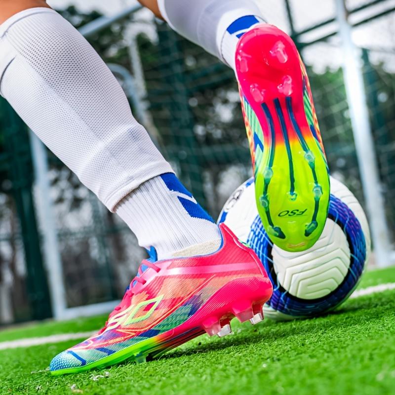 LISM Men's Training Cleats - Turquoise/Pink/Neon Green/Blue AG Studs, Lightweight TPU & Rubber Traction, All-Ground Grip for /Outdoor Soccer, Multi-Surface Turf/Grass, Comfortable Lace-Up Cleat for Professional &