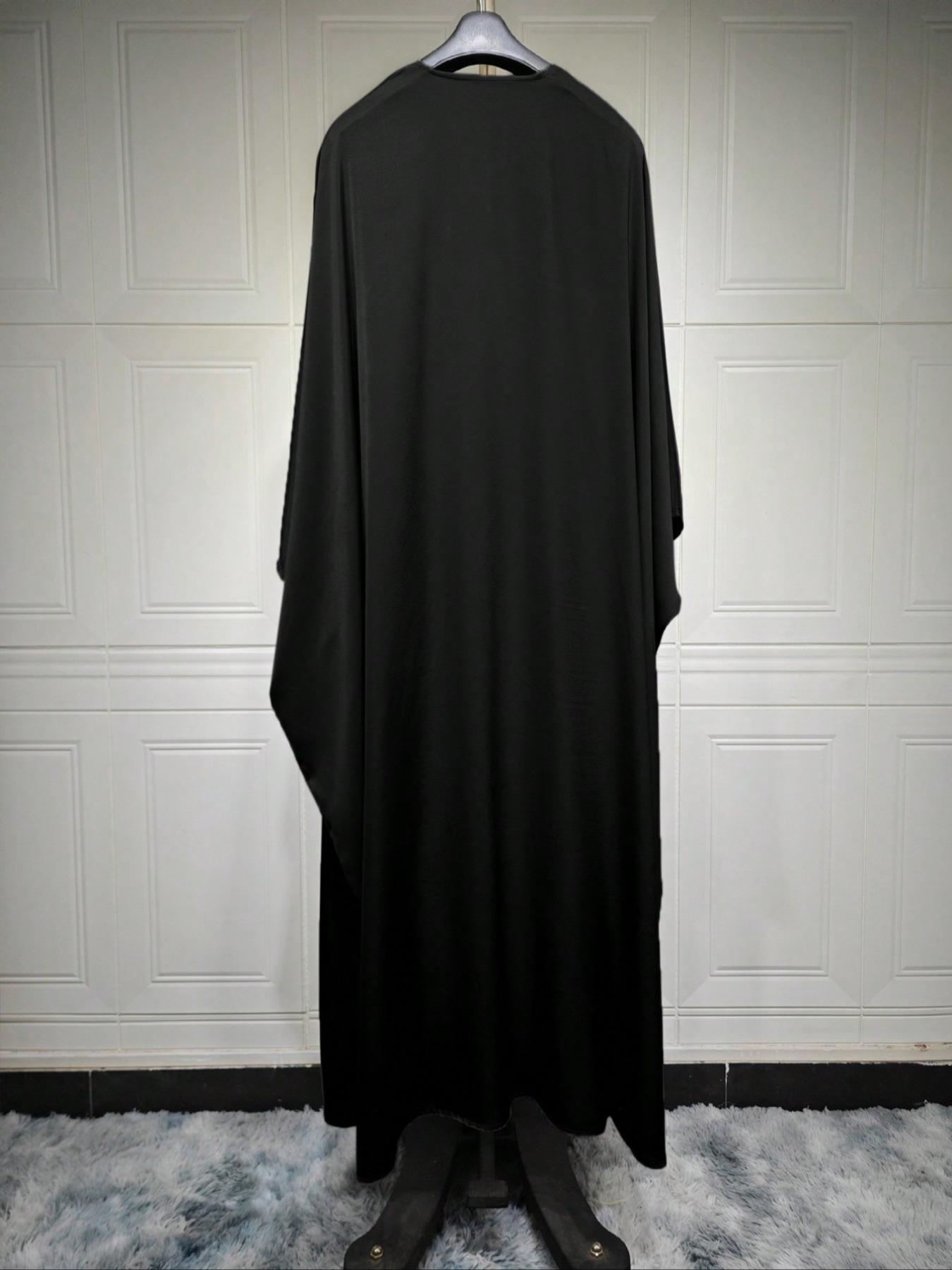 Women's Solid Batwing Sleeve Satin Abaya, Modest Fashion Long Sleeve Open Front Muslim Robe for Daily Wear, Ladies Islamic Clothing for All Seasons, Islamic Modesty Clothes
