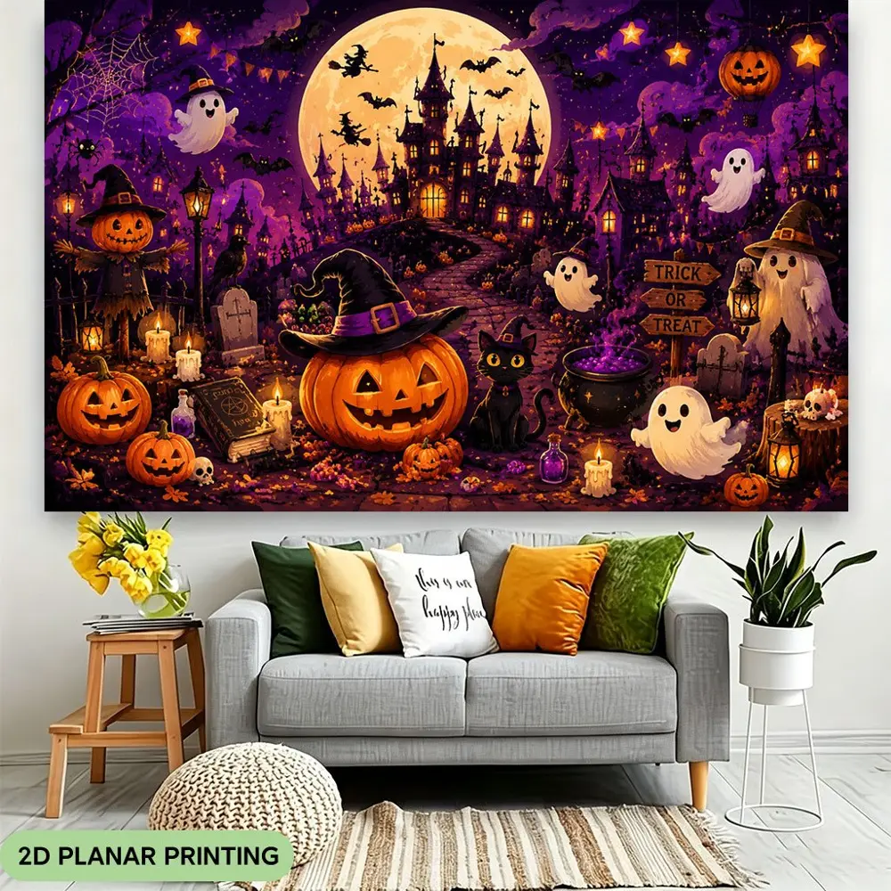 2D Flat Banner Halloween themed polyester photography backdrop, HD digitally printed soft lightweight foldable machine washable background cloth, suitable for Halloween parties, portrait shooting, product photography, video studio