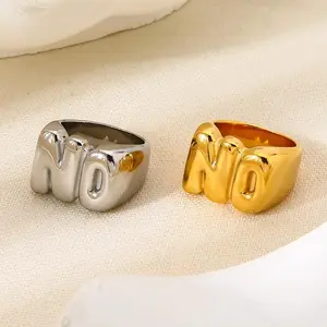 New 18K Gold Plated Stainless Steel "NO" Bubble Letter Ring Ring with Stainless Steel Letter Women's Jewelry Gifts