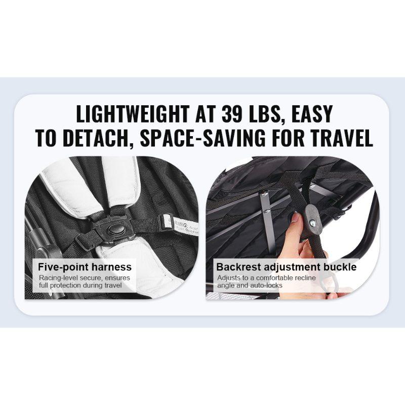 VEVOR Lightweight Stroller, Compact Easy Fold MultiPosition Recline Canopy Backrest, Carbon Steel Frame, Large Storage Basket, Umbrella Toddler Baby Stroller for Travel and More, Black/White