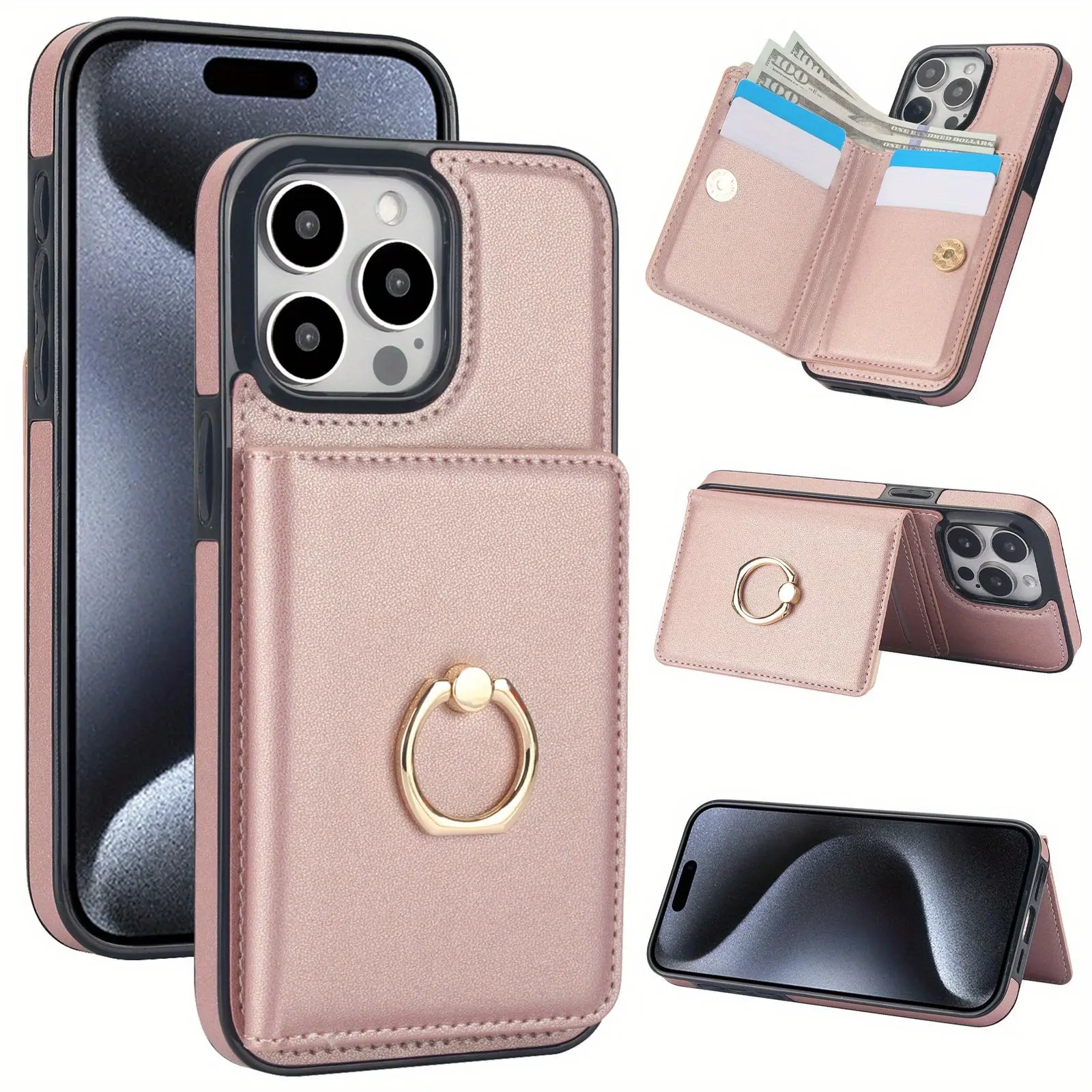 Wallet Case with Card Holder, 360° Rotation Ring Kickstand Magnetic Clasp and Durable Shockproof Cover for iPhone 16 15 14 13 12 11 Pro Max SE 2022 iPhone XS MAX
