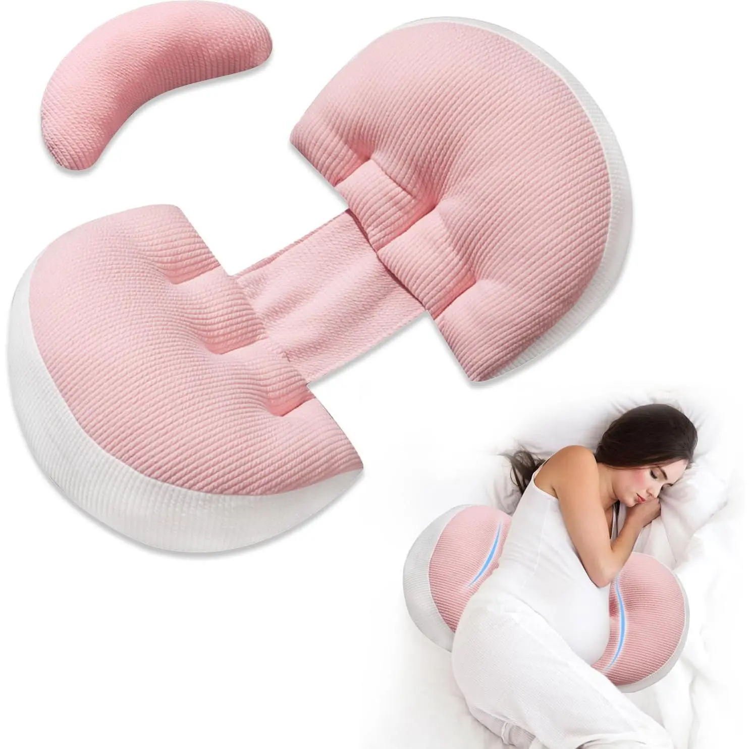 Pregnancy Pillow for Pregnant Women, Memory Foam Pillow for Side Sleeper, Maternity Pillow Support for Back, Belly, HIPS, and Legs, Portable and Adjustable Travel Wedge Pillows Pink