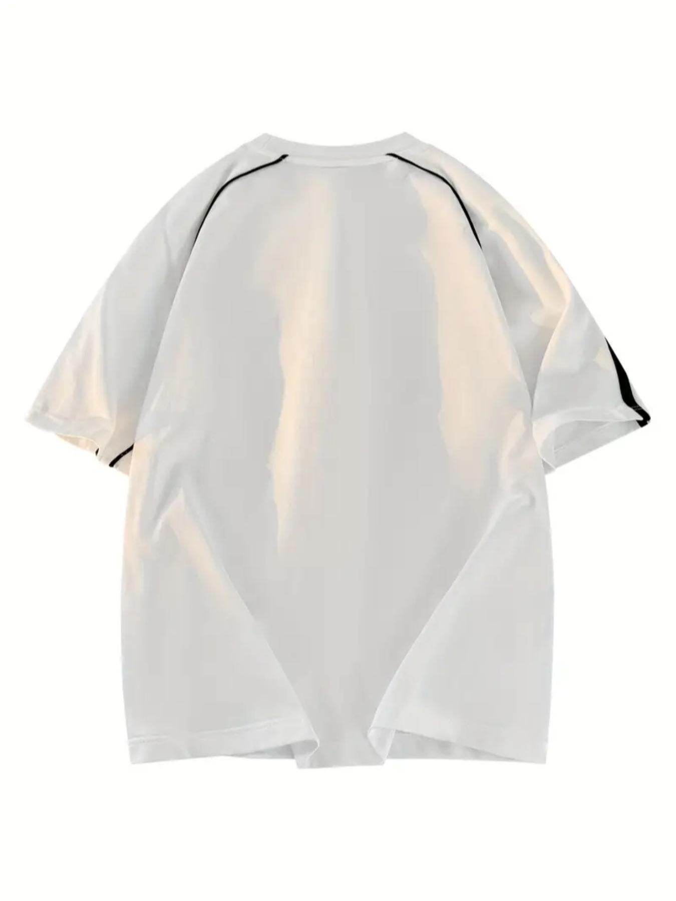 Men's Regular Fit Striped Trim Short Sleeve Tee, Casual Style Tee, Casual Comfy Round Neck T-shirt for Summer, Fashion Men's Top for Daily Wear, Tropical