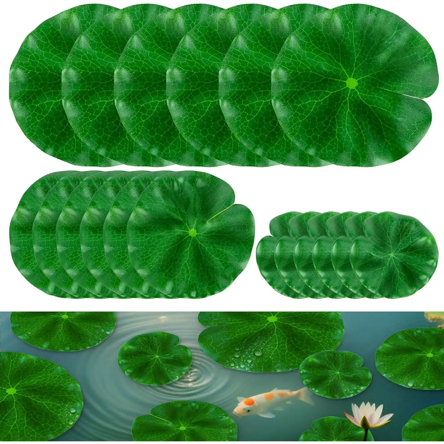18PCS Lily Pads for Ponds Artificial Pond Plants Floating Flowers for Pool Aquarium Plants Lotus Flower for Fish Koi Pond Accessories for Outdoor Ponds Patio Pond Decorations 3Sizes