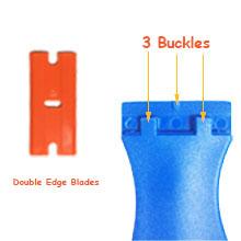 4 Pcs Plastic Razor Blade Scraper and 100 Pcs Blades, Remove Label Decal Tool， Forwithout Scratches Plastic Razor Blade Scraper, Adhesive Remover for Stickers, Gaskets and Paints on Window Car Glass