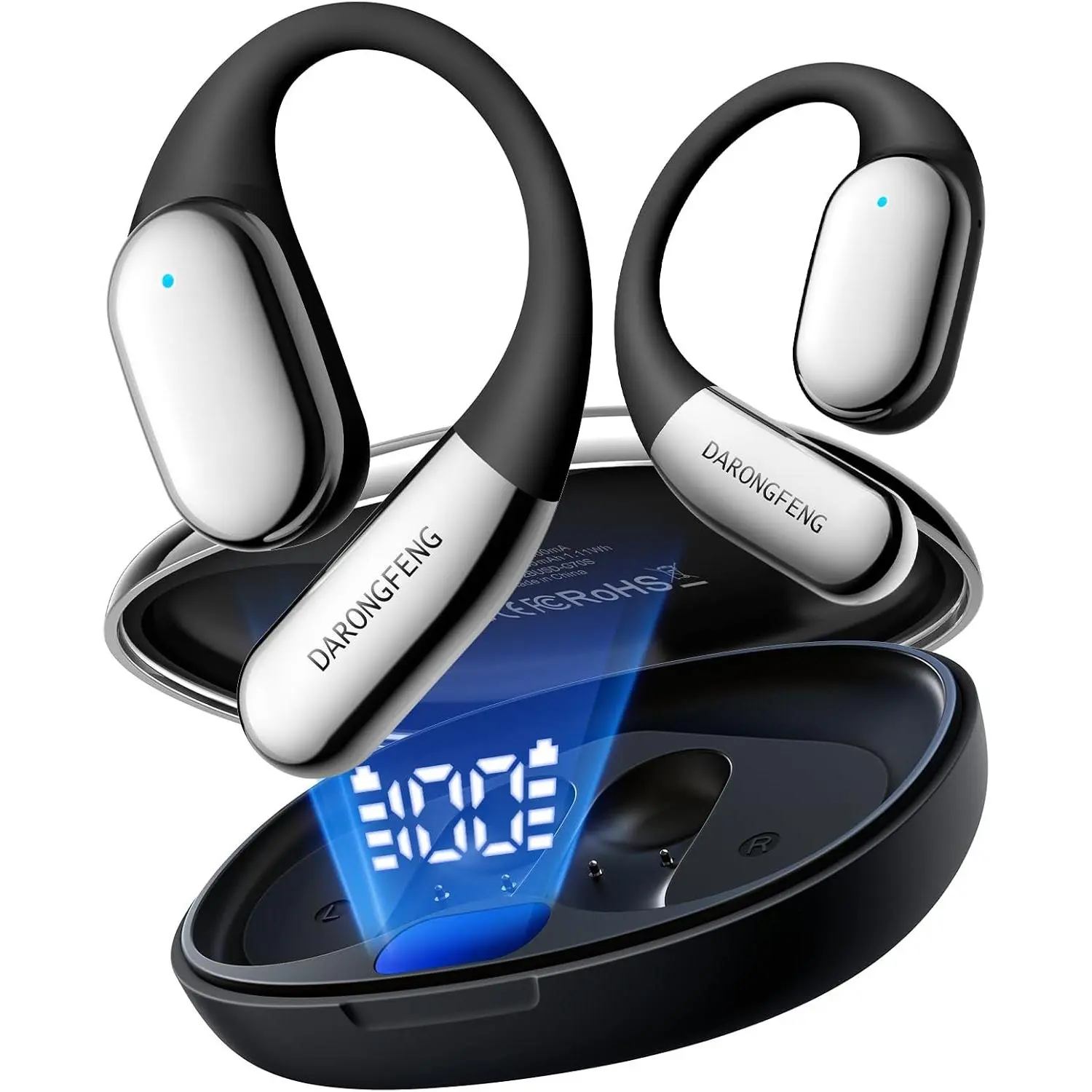 Open Ear Headphones Wireless Earbuds Bluetooth 5.4, for Running & Workouts: Ergonomic Snug-Fit Earhook, Powerful Bass, Immersive HD Sound & Clear Calls, 40H Playtime with Smart DisplayGift