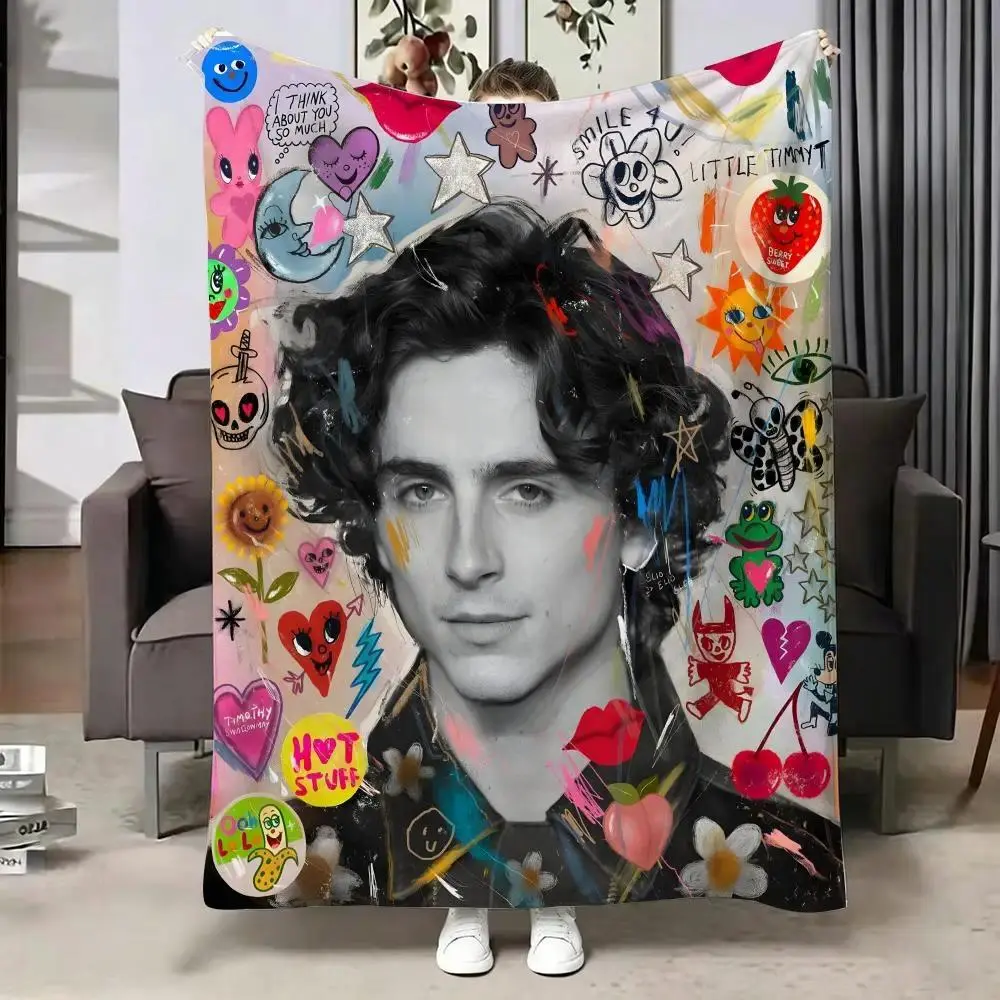 Timothee Chalamet Graphic Print Polyester Soft Flannel Throw Blanket - Unisex Cozy Cover, Multi-Size Camping Hiking Sleeping Gear for Sofa Bedroom Gift