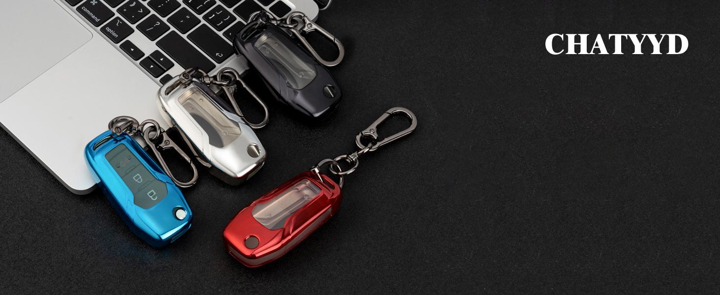 Key fob Cover for ford with Keychain, Soft TPU Car Key Cover Case for Ford Bronco F-150 Escape Explorer Expedition F-250 F-350 F-350 Ranger Ecosport 2015-2022 Accessories(Silvery)